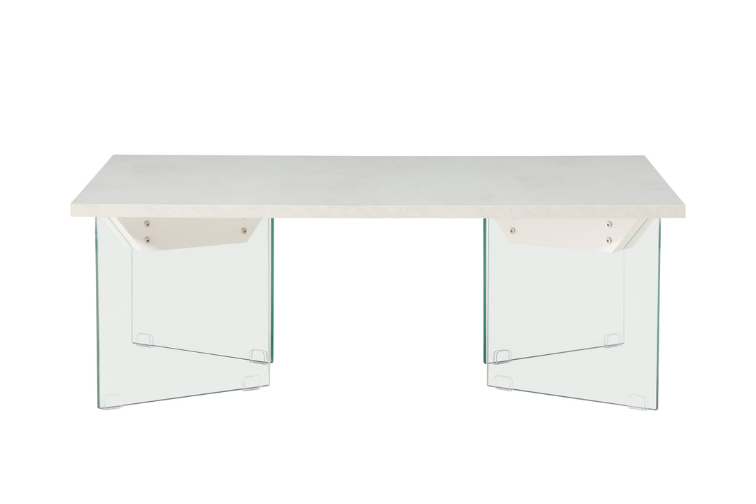 VENTURE DESIGN Ester sofabord rektangulær hvid MDF med beton look og klar glas 120x80