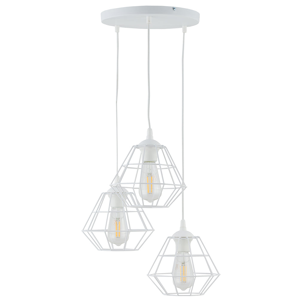 TK Diamant loftlampe m. 3 skærme hvid stål