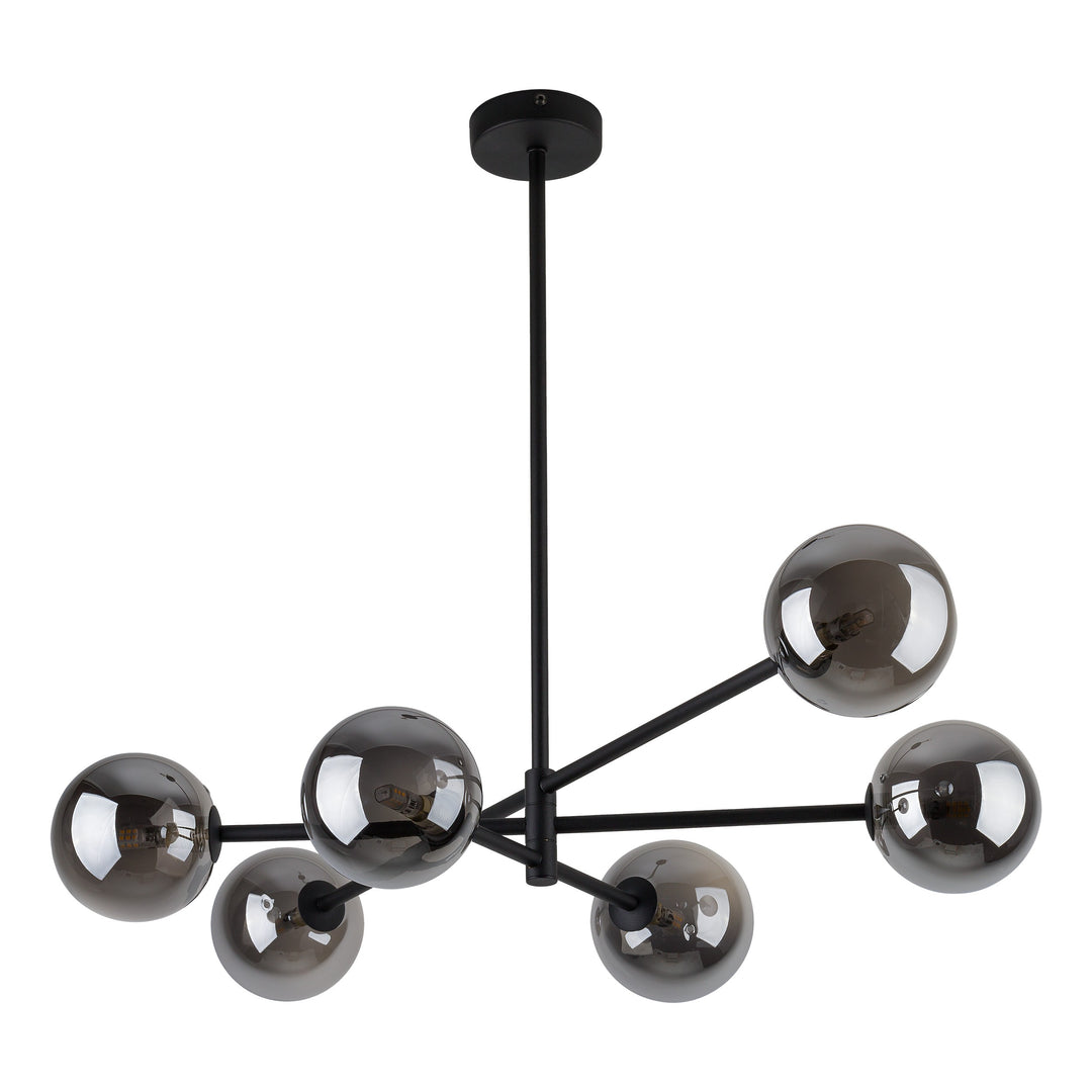TK Sarius loftlampe Høj m. 6 skærme grafitgrå glas og sort metal