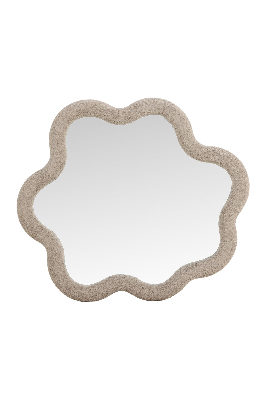 VENTURE DESIGN Kungsbacka vægspejl organisk spejlglas og beige bouclé 70x70