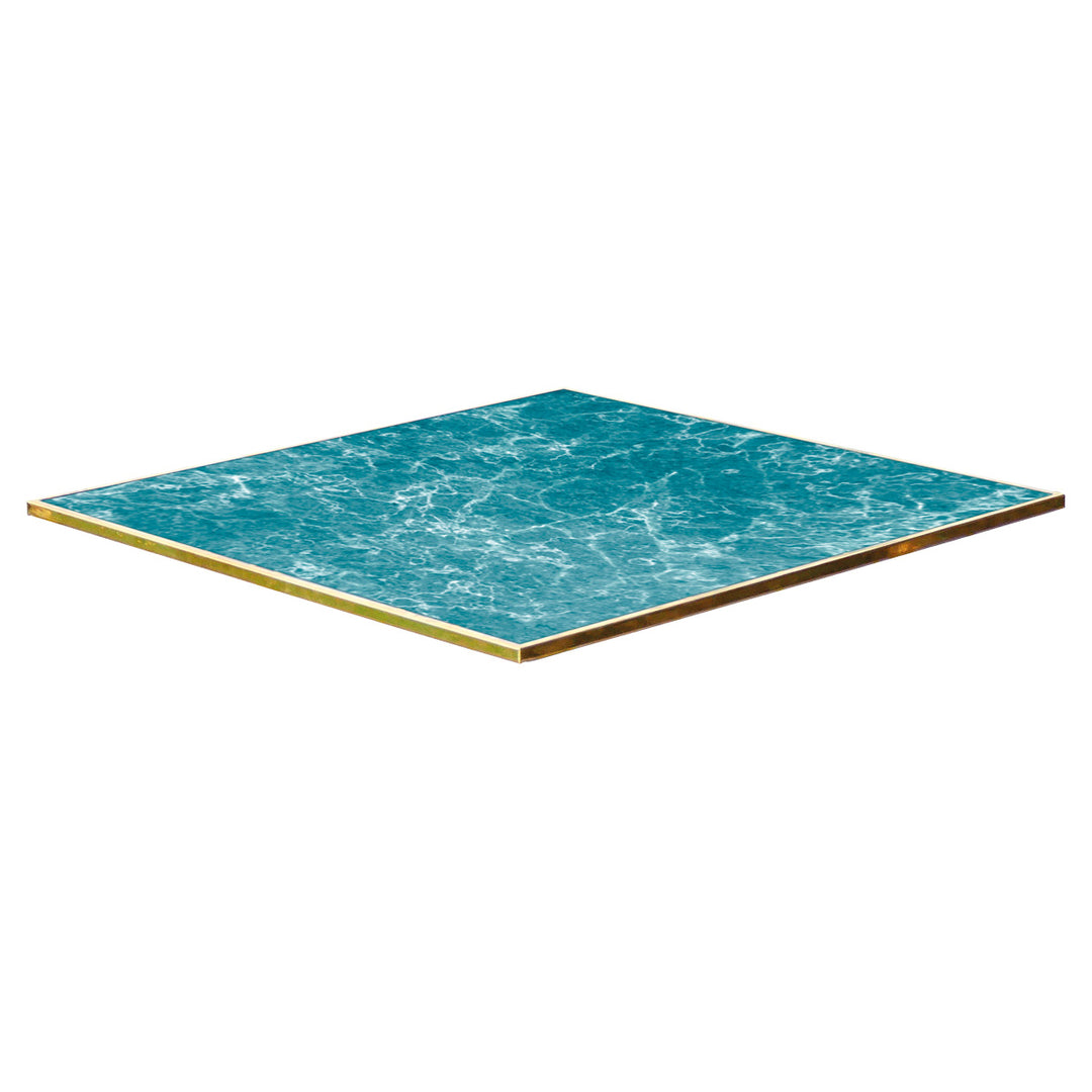 Produktbillede af WERZALIT Macaron Blå bordplade m. messingkant firkantet 70x70cm på tilbud