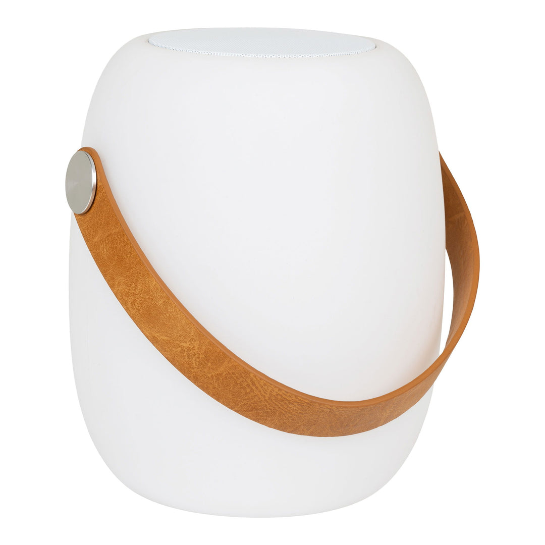 Produktbillede af HOUSE NORDIC Cardiff LED udendørs bordlampe læderstrop bluetooth højtaler genopladelig hvid PE i premium kvalitet