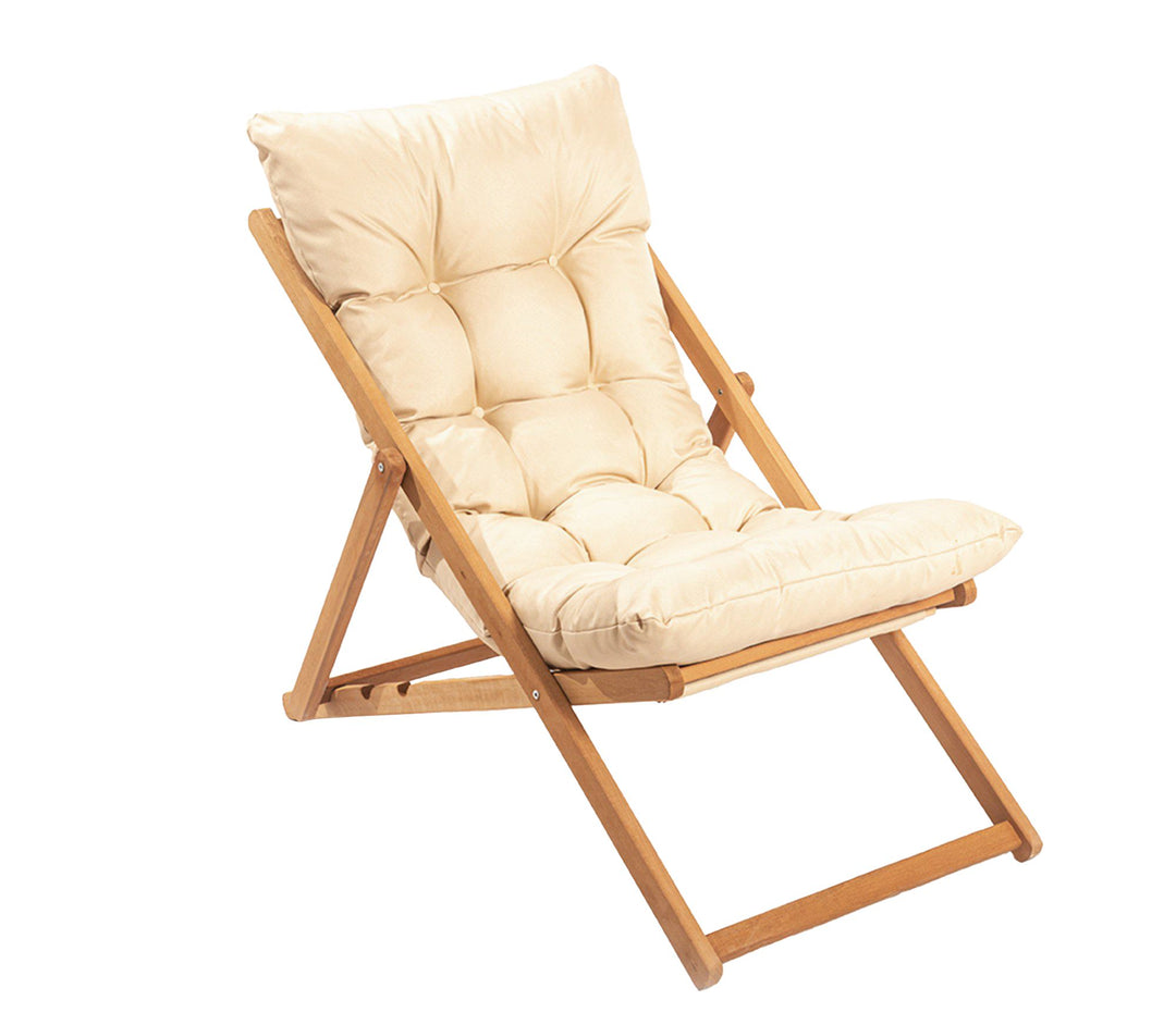 NORDVÄRK My006 udendørs liggestol m. creme hynde justerbar ryglæn natur bøgetræ