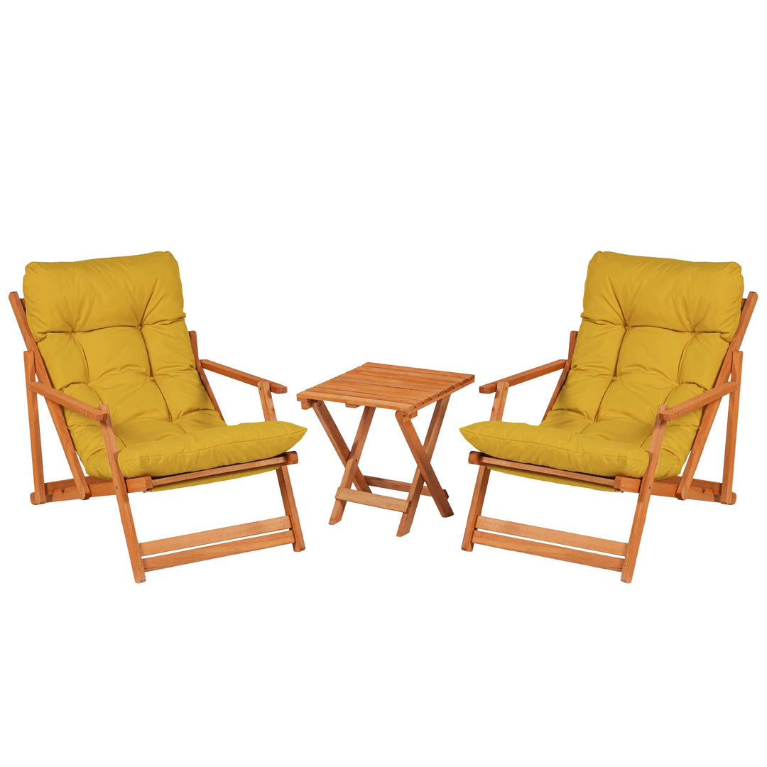 Produktbillede af NORDVÄRK MY007 loungesæt m. 2 havestole 1 havebord og gule hynder natur bøgetræ i premium kvalitet