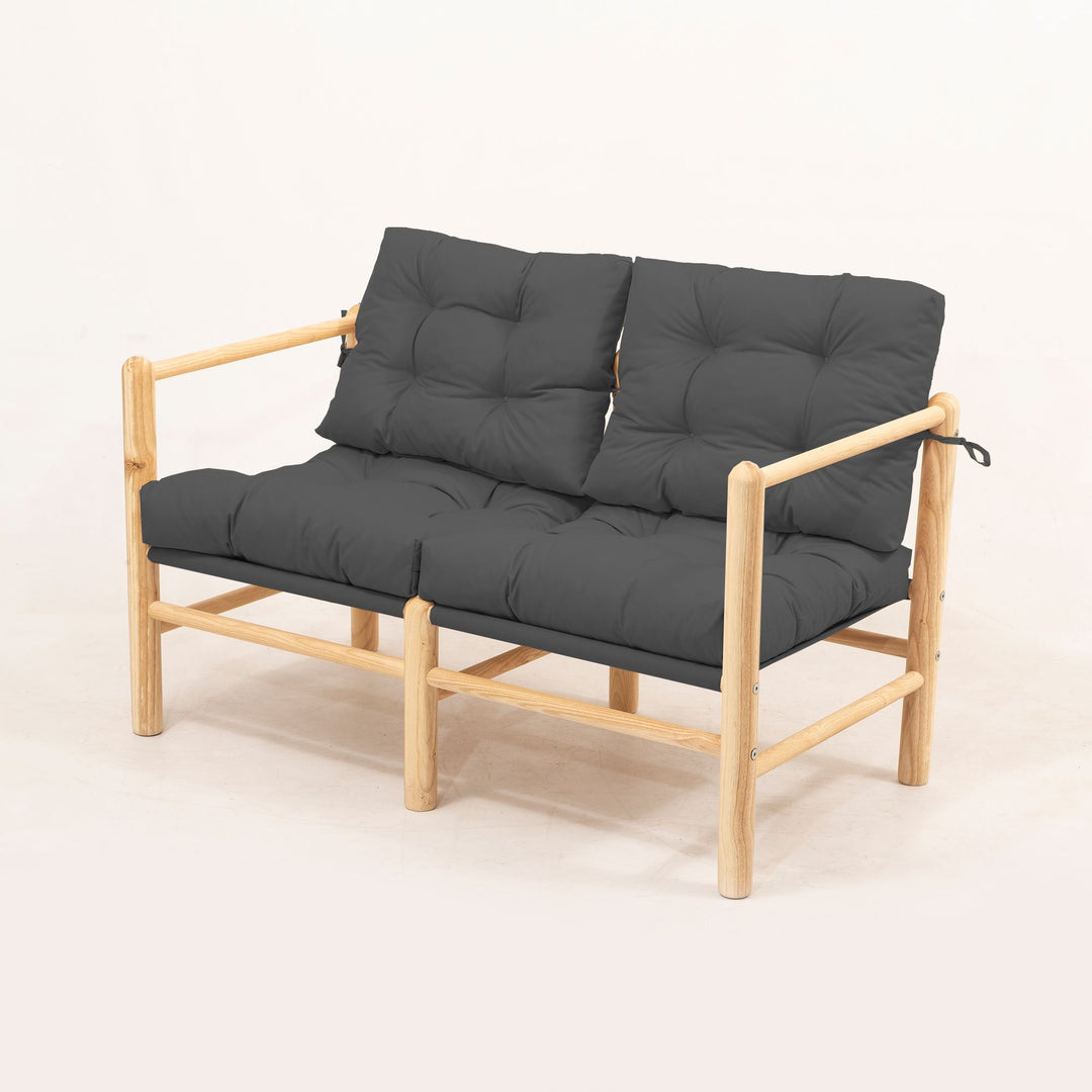 NORDVÄRK MYG04 udendørs havesofa m. armlæn antracitgrå hynde og natur kastanjetræ