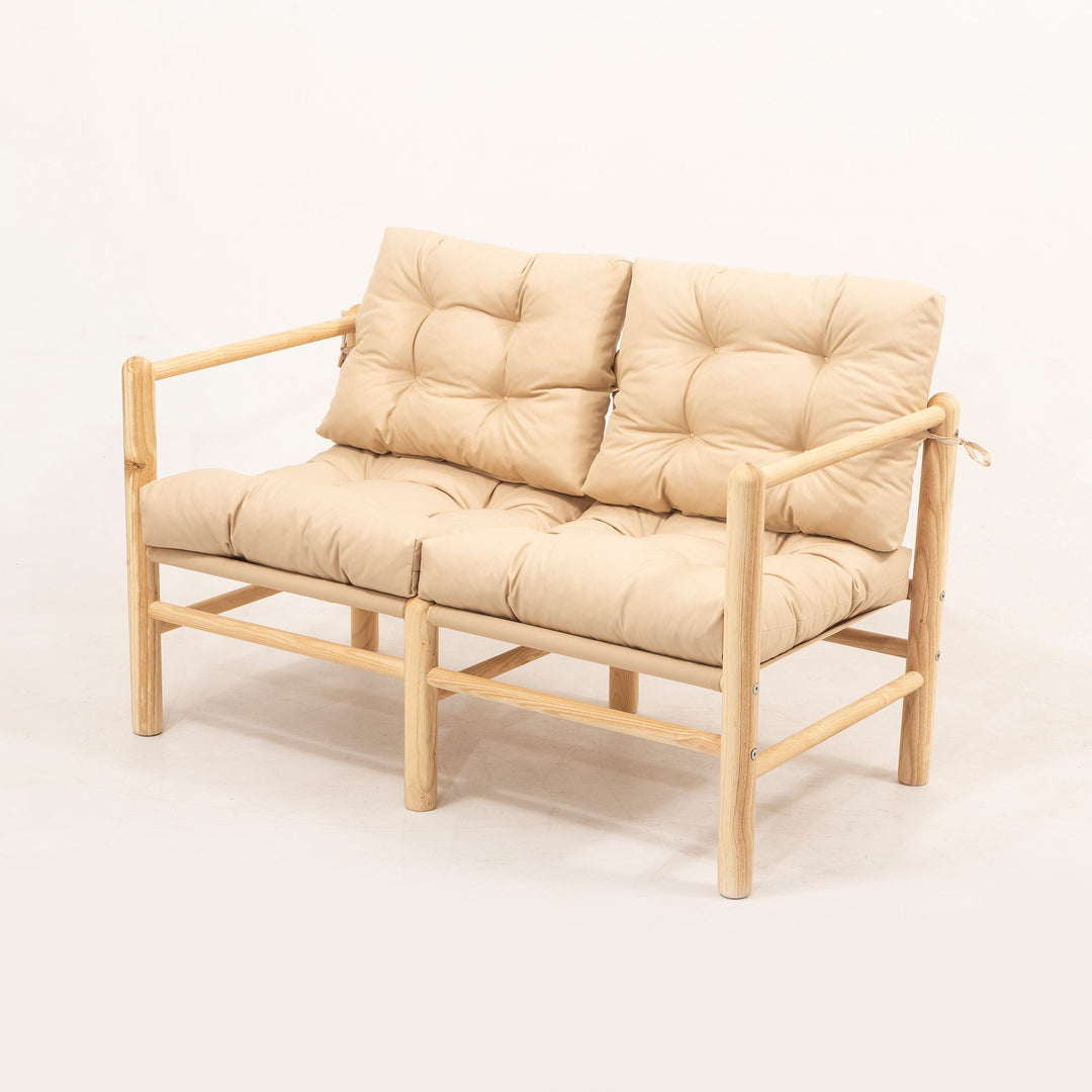 NORDVÄRK MYG04 udendørs havesofa m. armlæn creme hynde og natur kastanjetræ
