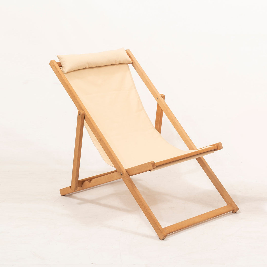 Produktbillede af NORDVÄRK MYN04 udendørs liggestol m. creme stof justerbar ryglæn natur bøgetræ i premium kvalitet