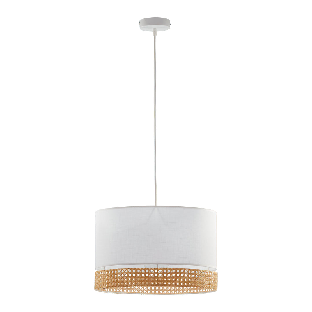 TK Paglia loftlampe 380 hvid stof og natur rattan