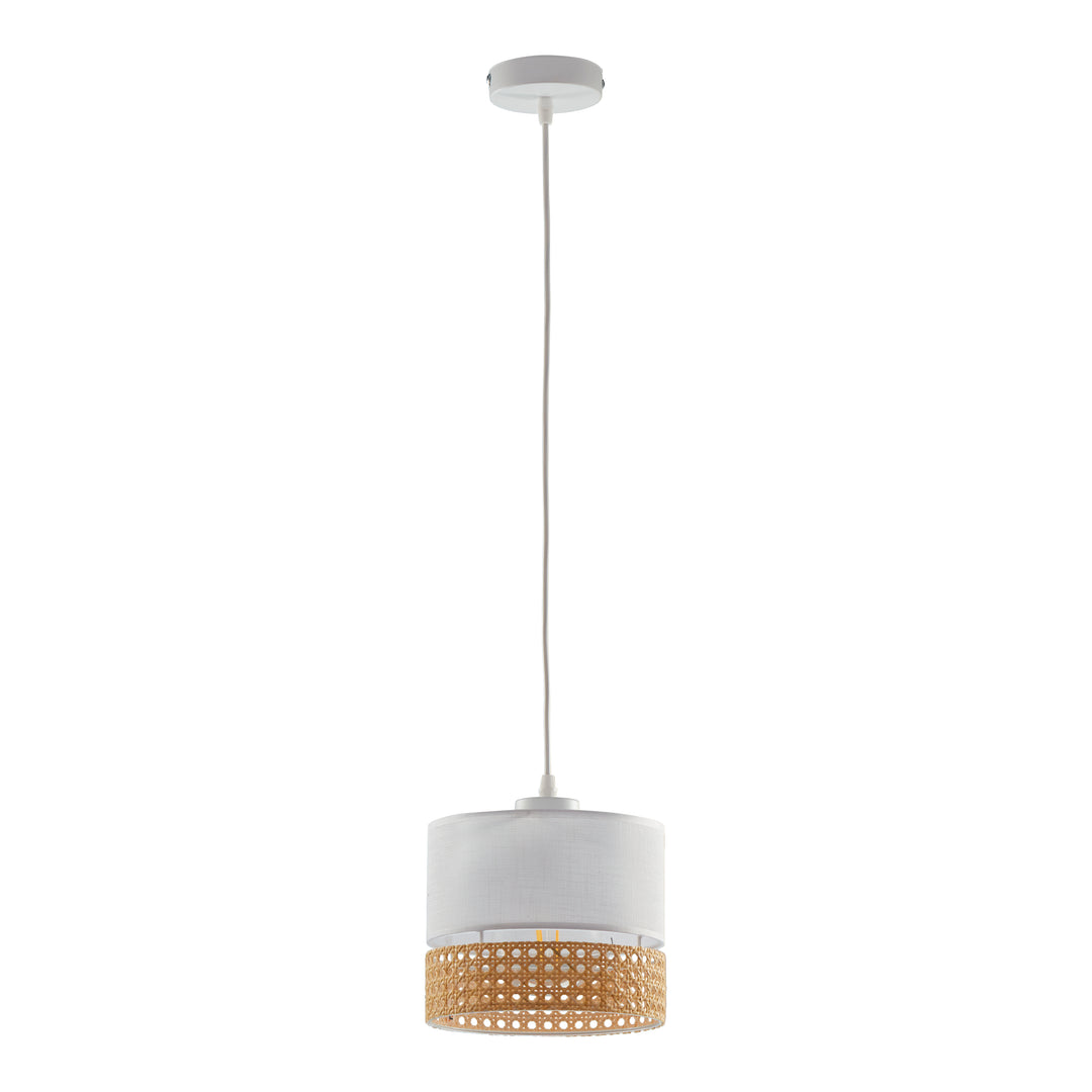 TK Paglia loftlampe 200 hvid stof og natur rattan