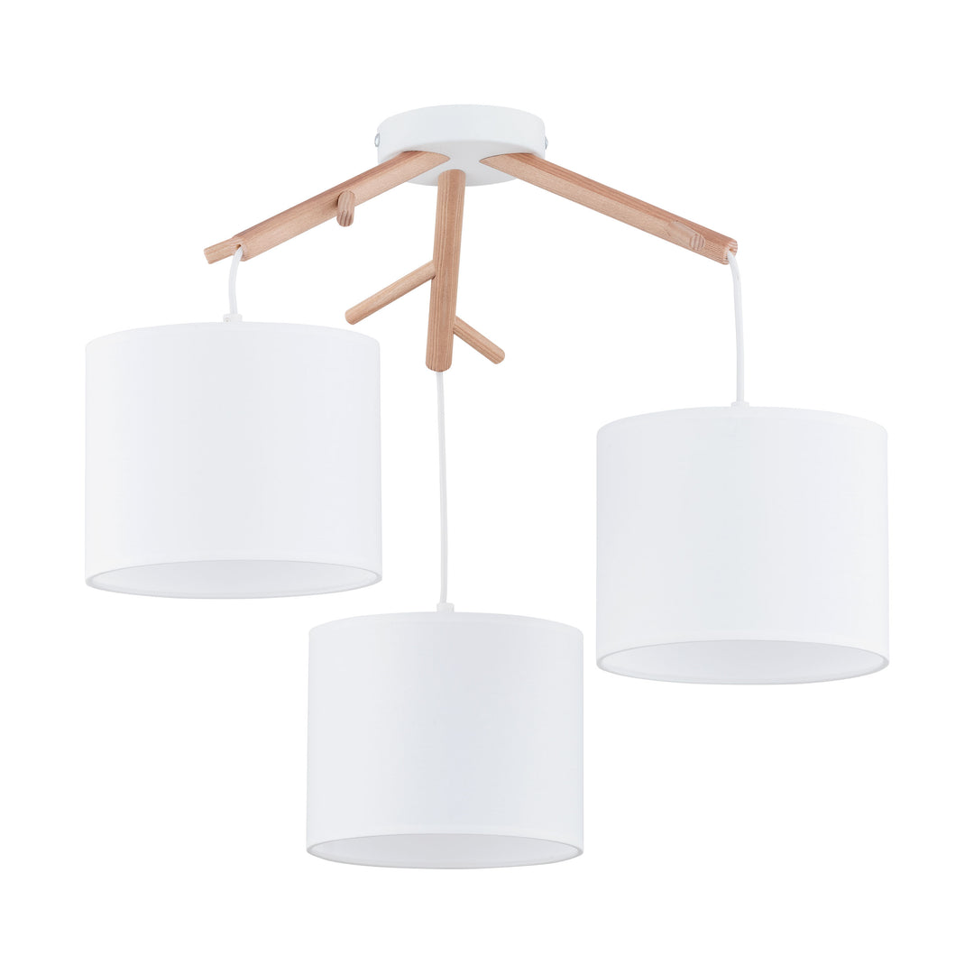 TK Albero loftlampe m. 3 skærme hvid stof natur fyrretræ og hvid stål