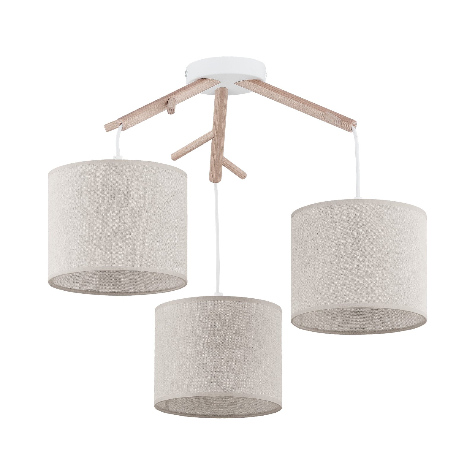 Produktbillede af TK Albero loftlampe m. 3 skærme beige hør natur fyrretræ og hvid stål i premium kvalitet