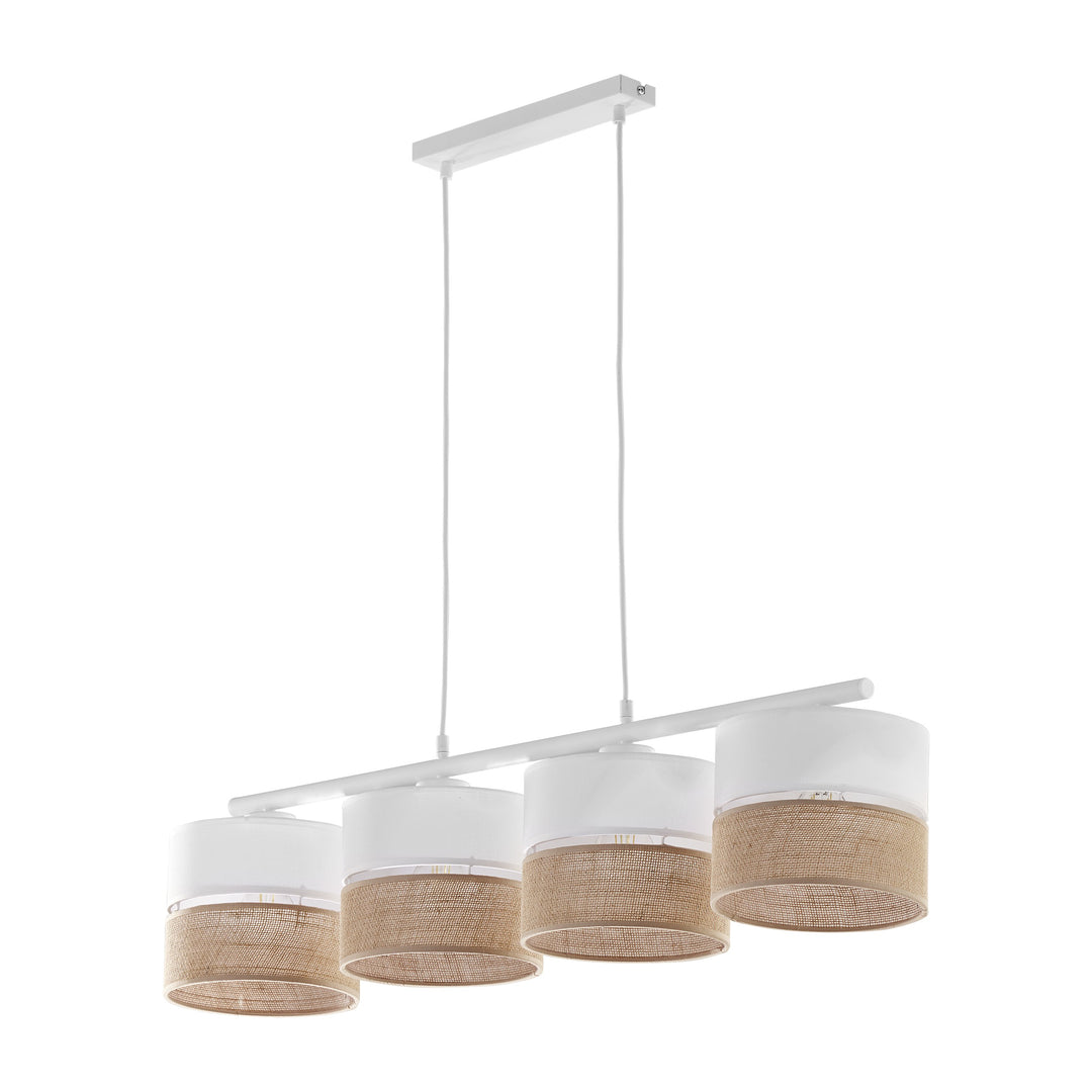 TK Linobianco loftlampe m. 4 skærme brun jute hvid stof og hvid metal