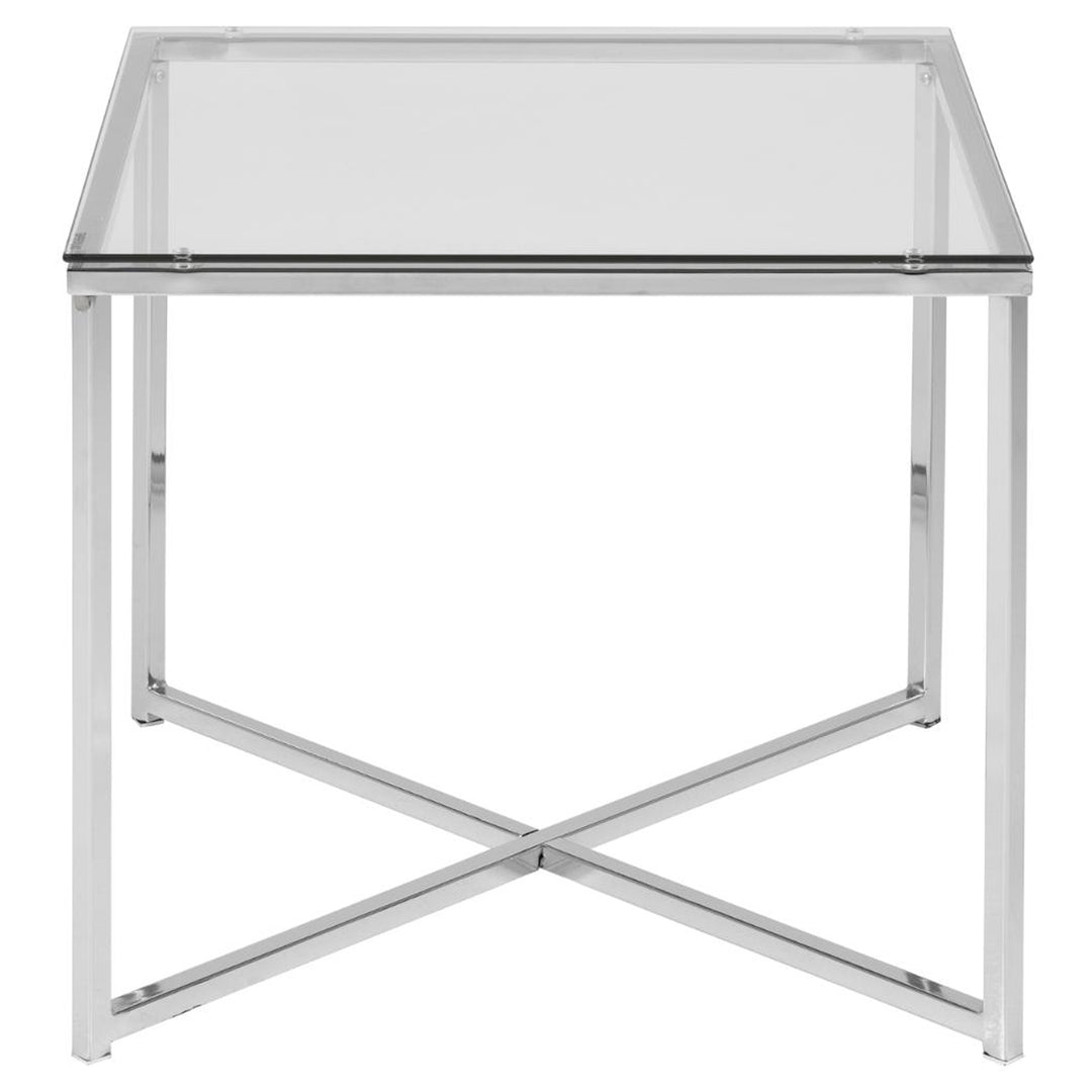 ACT NORDIC Cross hjørnebord kvadratisk klar glas og krom metal 50x50