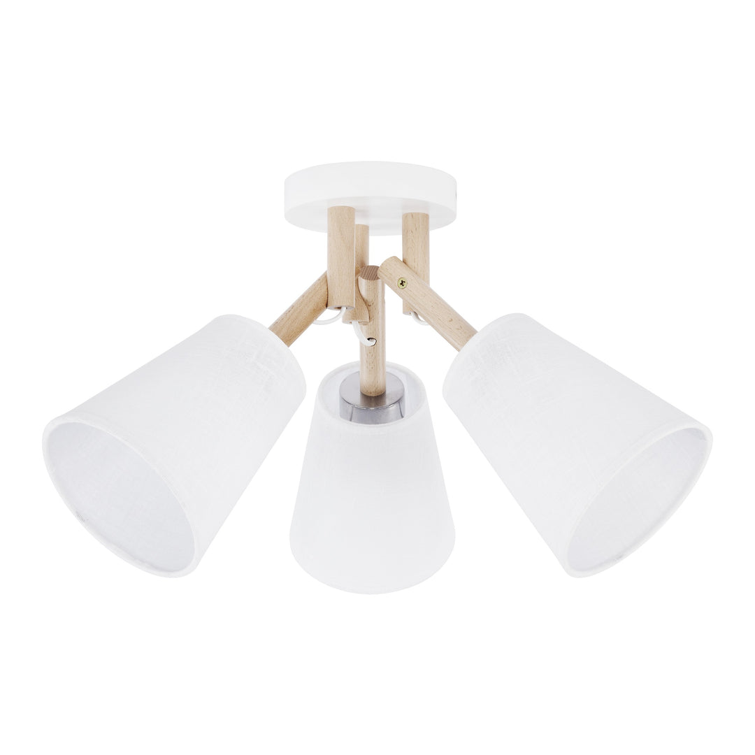 TK Vaio loftlampe m. 3 skærme hvid stof træ og metal