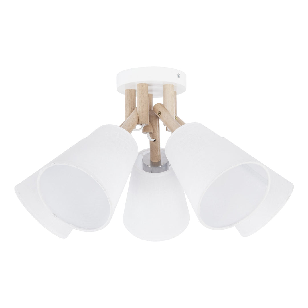 TK Vaio loftlampe m. 5 skærme hvid stof træ og metal