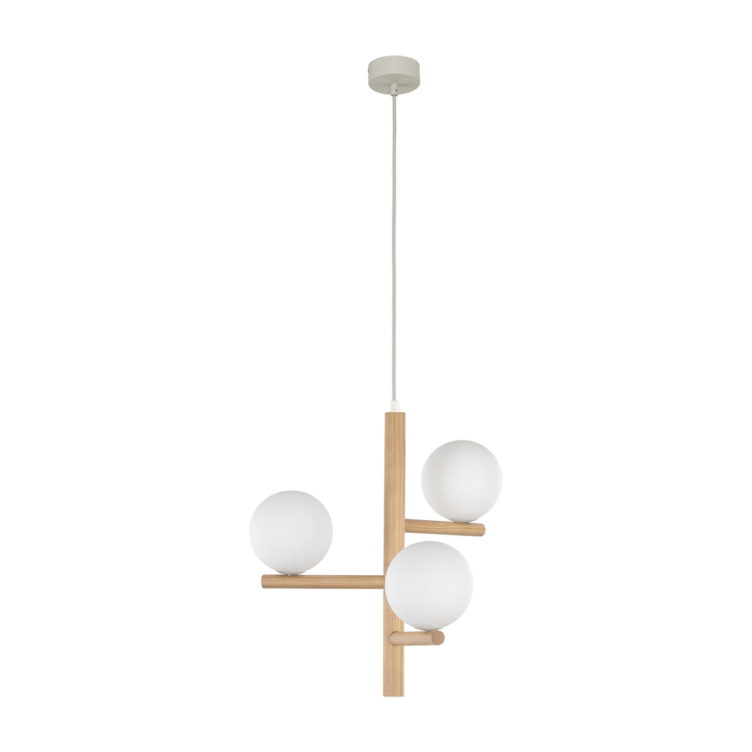 TK Ester loftlampe m. 3 skærme glas natur træ og metal