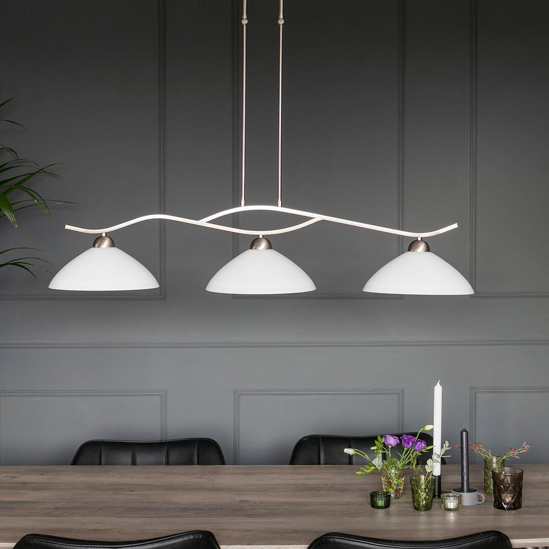Produktbillede af Kosmos- Loftlampe i stål finish tre skærme i glas på tilbud i høj kvalitet