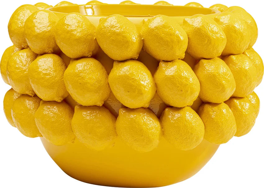 KARE DESIGN Deco Lemon Juice urtepotteskjuler rund gul polysandsten Ø34
