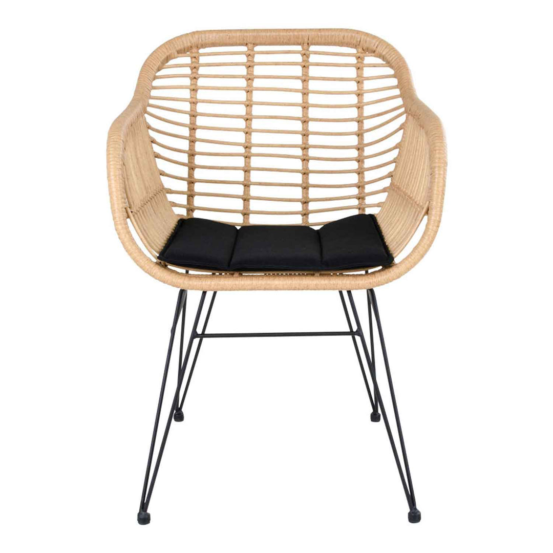 HOUSE NORDIC Trieste spisebordsstol natur rattan/metal m. armlæn inkl. hynde
