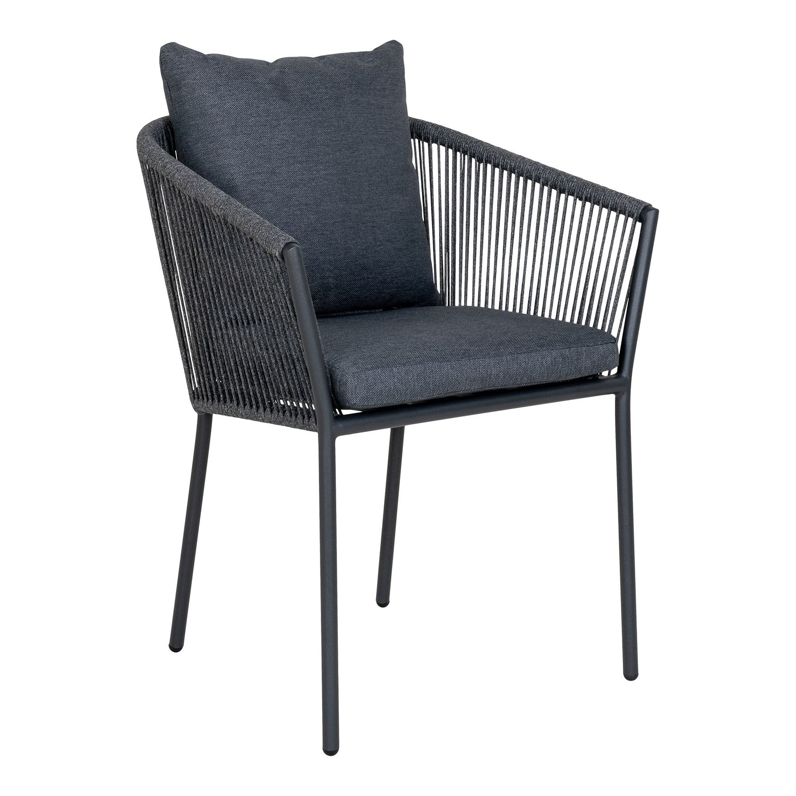 Produktbillede af HOUSE NORDIC  Salerno Spisebordsstol aluminium/polyester mørkegrå reb med sort stel inkl. hynde i premium kvalitet