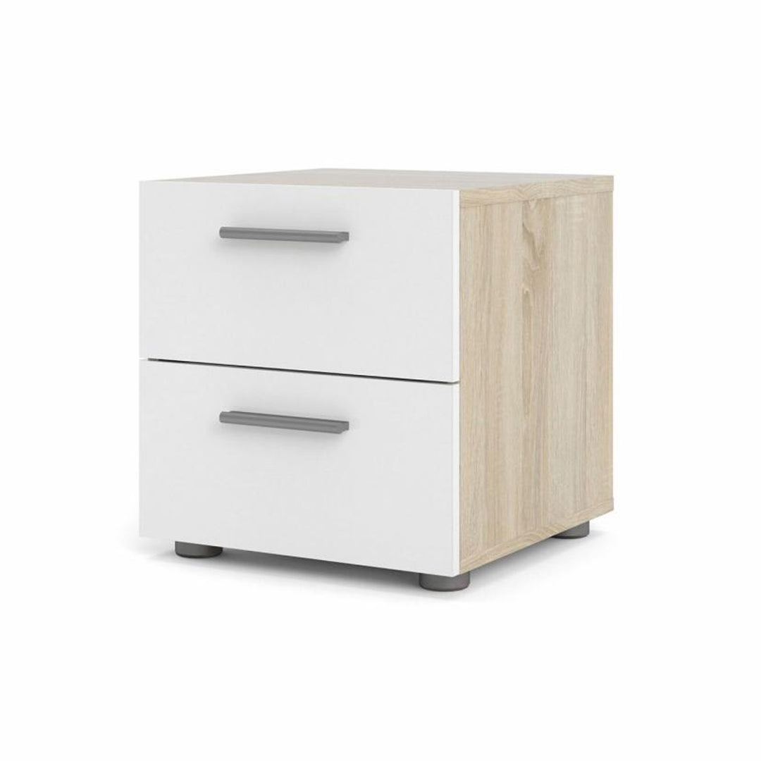 TVILUM Pepe sengebord m. 2 skuffer egetræsfarvet og hvid folie og plastik 40x40,25