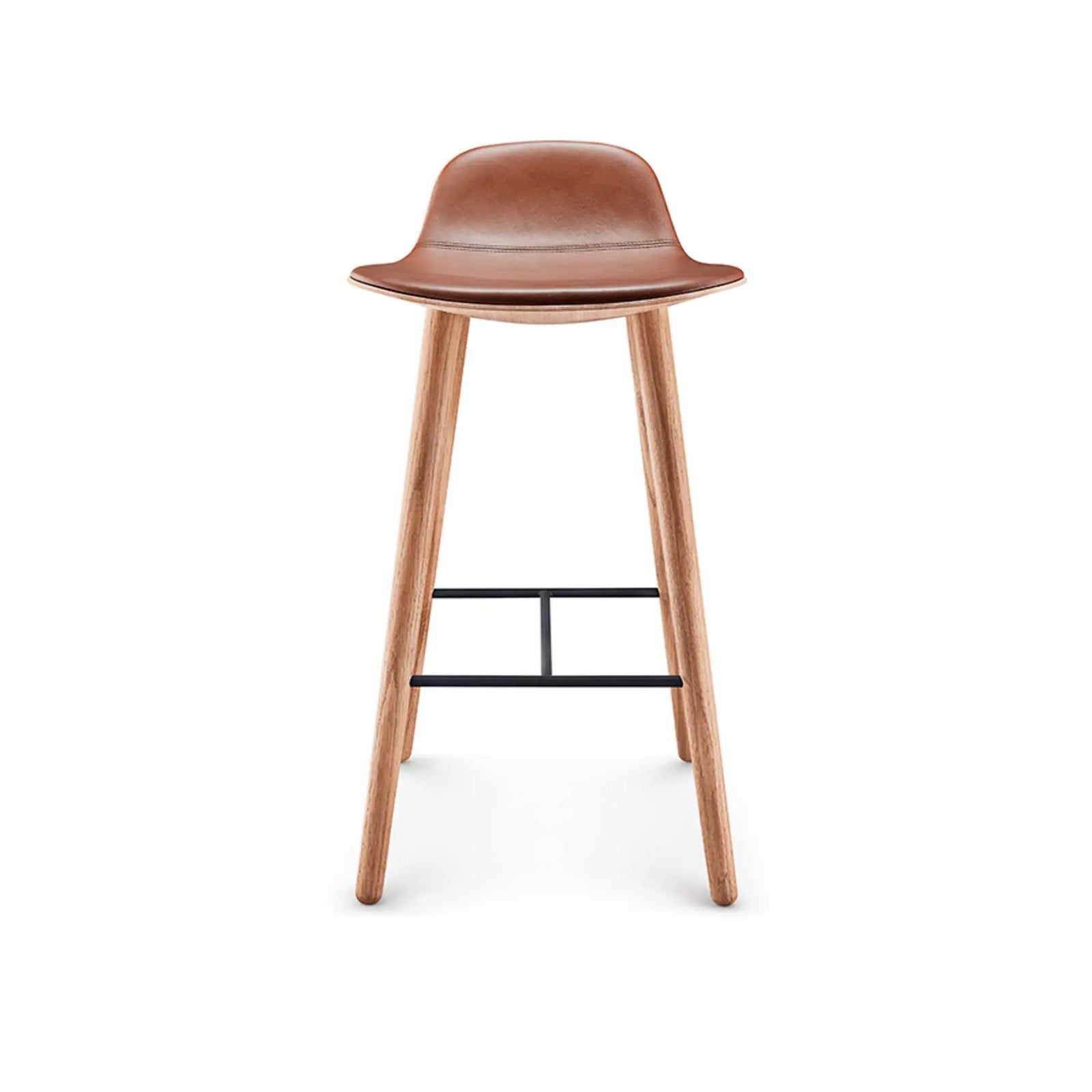 Produktbillede af PLEASE WAIT TO BE SEATED YUUGA BARSKAMMEL H75 NATUR EG COGNAC LÆDER 48 i premium kvalitet