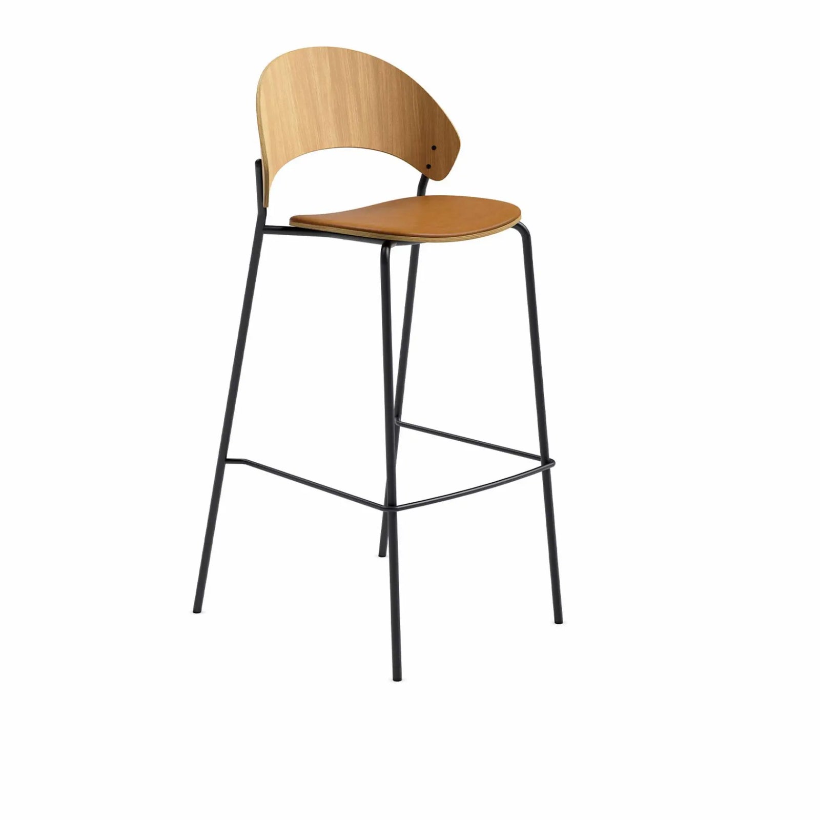 Produktbillede af PLEASE WAIT TO BE SEATED DOSINA BARSTOL OLIEBEHANDLET EG OG COGNAC LÆDERPOLSTRING 75 i premium kvalitet