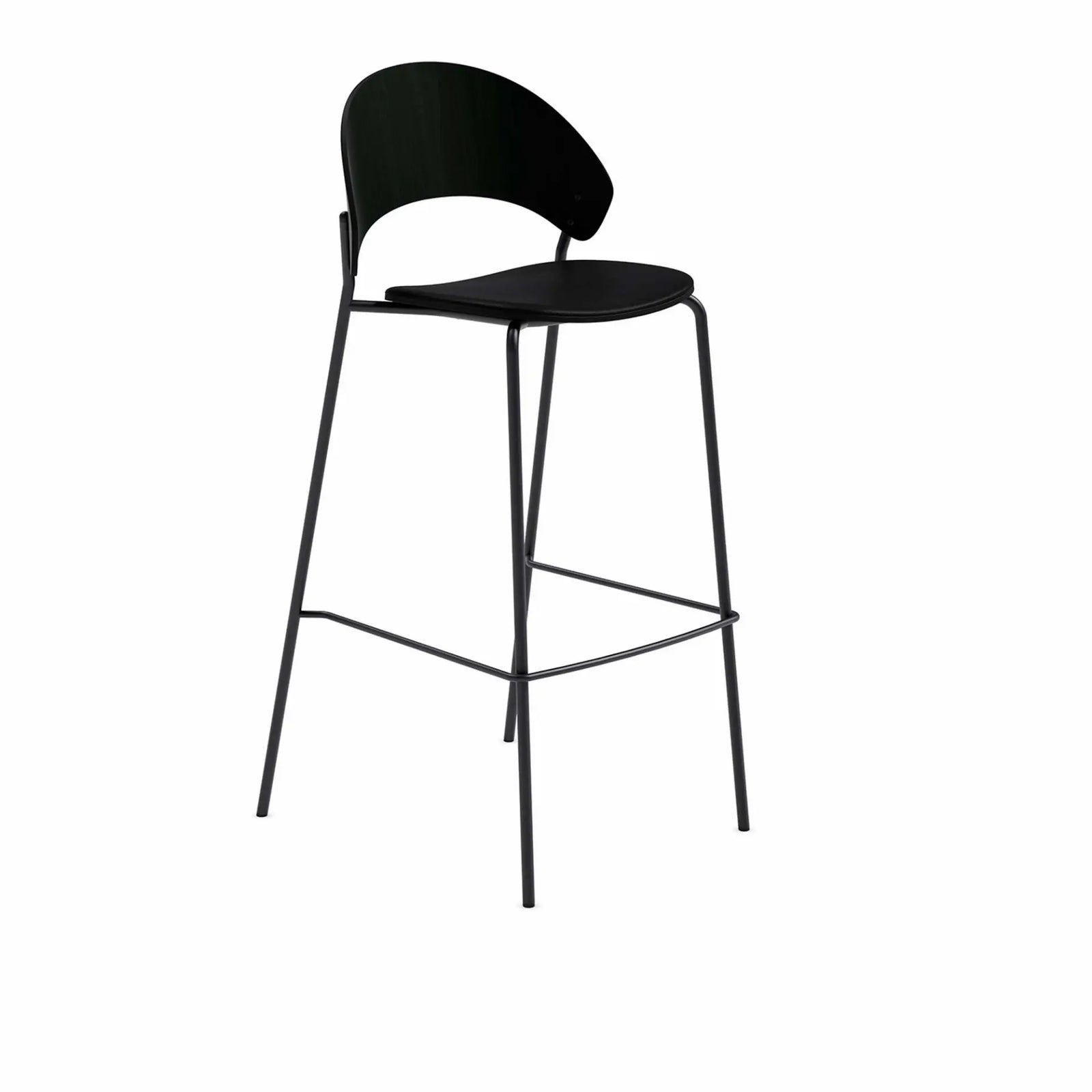 Produktbillede af PLEASE WAIT TO BE SEATED DOSINA BARSTOL SORT EG MED SORT LÆDERPOLSTRING 75 i premium kvalitet