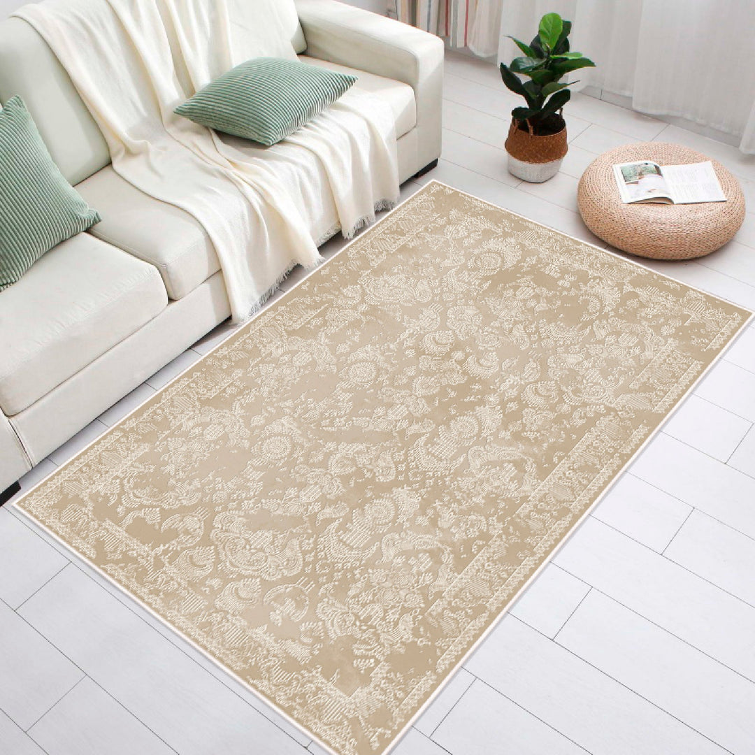 TEPPI EEXFAB797 gulvtæppe m. mønster rektangulær beige bomuld 120x180