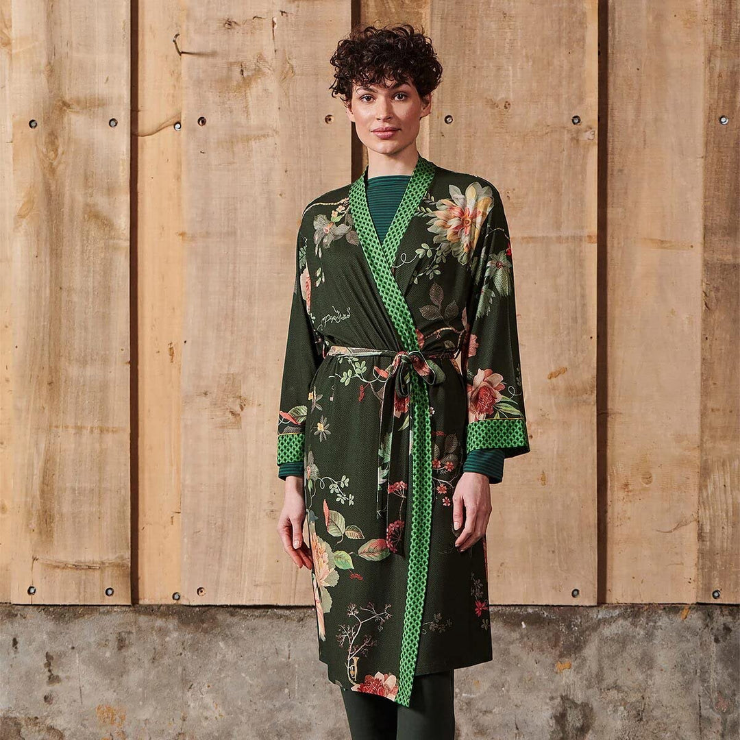 Produktbillede af XL Naomi Kimono Tokyo Bouquet Dark Green på tilbud i høj kvalitet