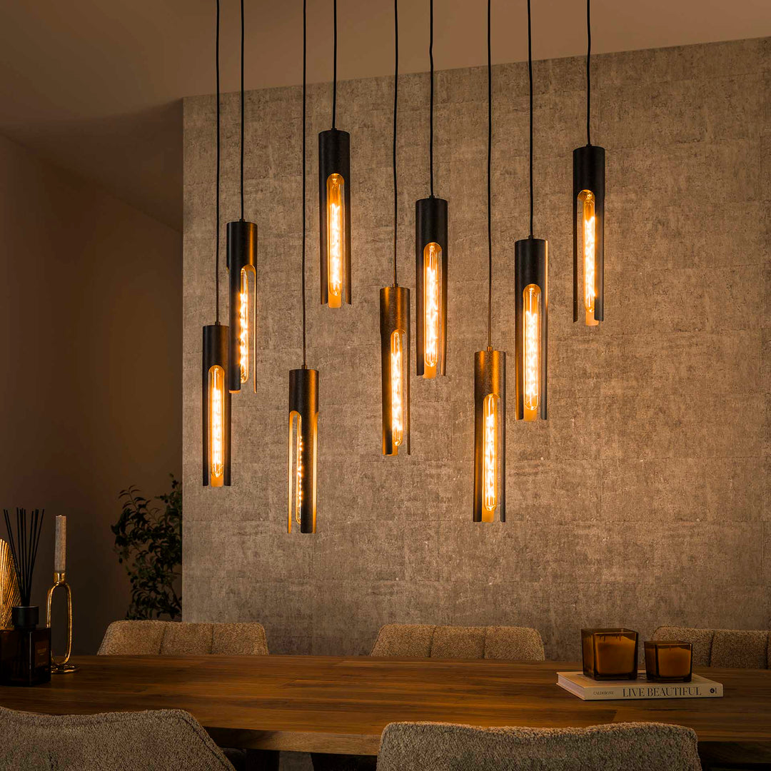 Produktbillede af Pantalla Loftlampe med ni skærme i sort metal Levering med pære(r) på tilbud i høj kvalitet