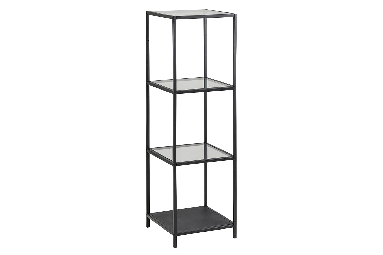 Produktbillede af ACT NORDIC Seaford reol klar/sort glas og sort metal m. 3 hylder H:119,5cm x 35cm x 37cm i premium kvalitet