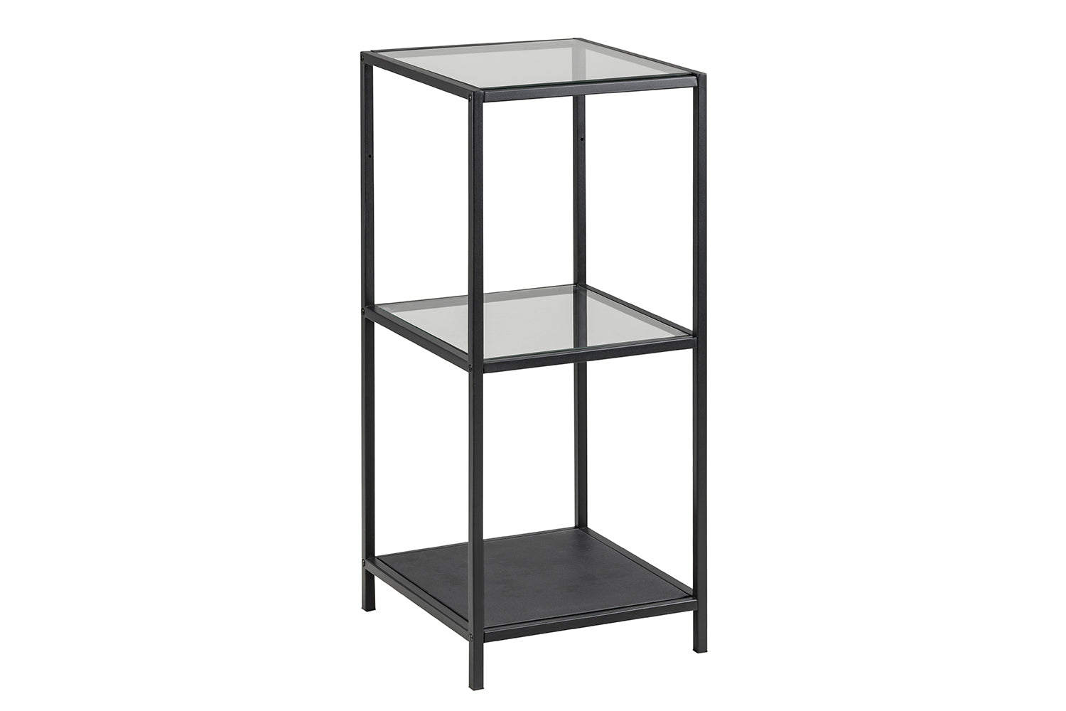 Produktbillede af ACT NORDIC Seaford reol klar/sort glas og sort metal m. 2 hylder H:82,5cm x35cm x cm i premium kvalitet