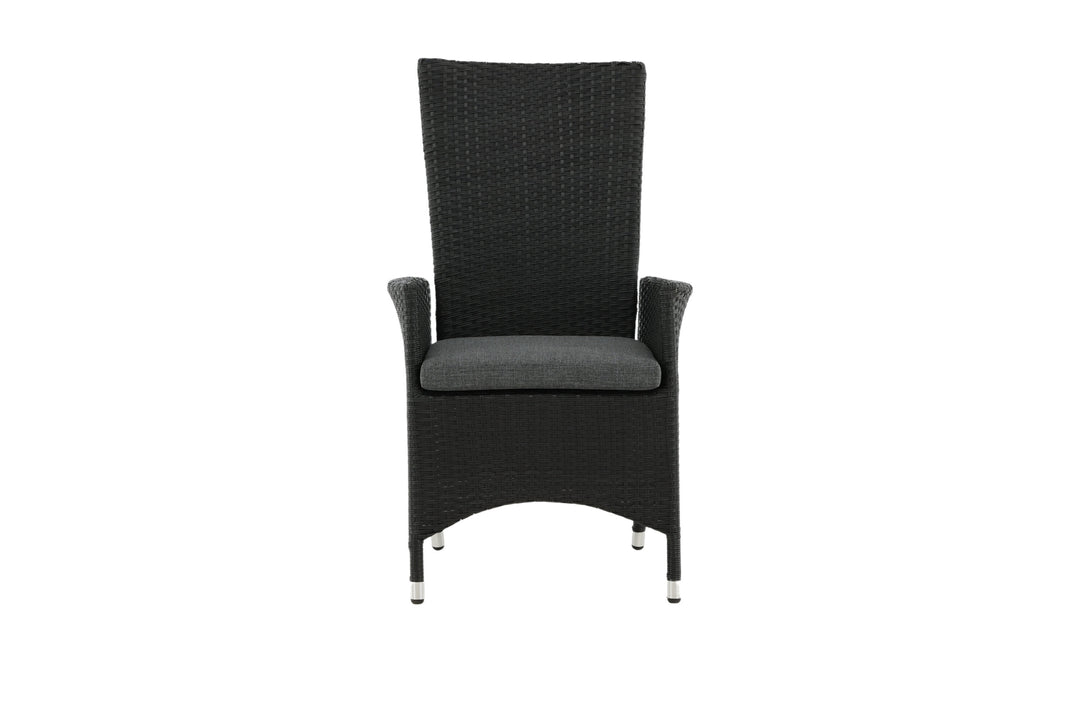 VENTURE DESIGN Padova recliner havestol m. armlæn og hynde grå polyester og sort polyrattan