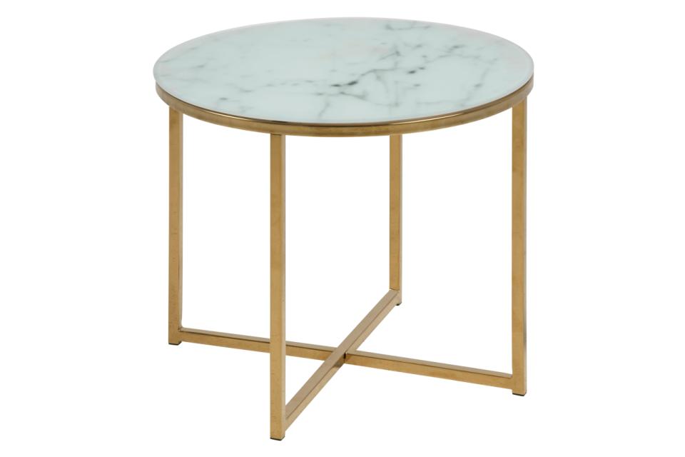 ACT NORDIC Alisma hjørnebord hvid/guld marmorpapir/metal rund Ø50