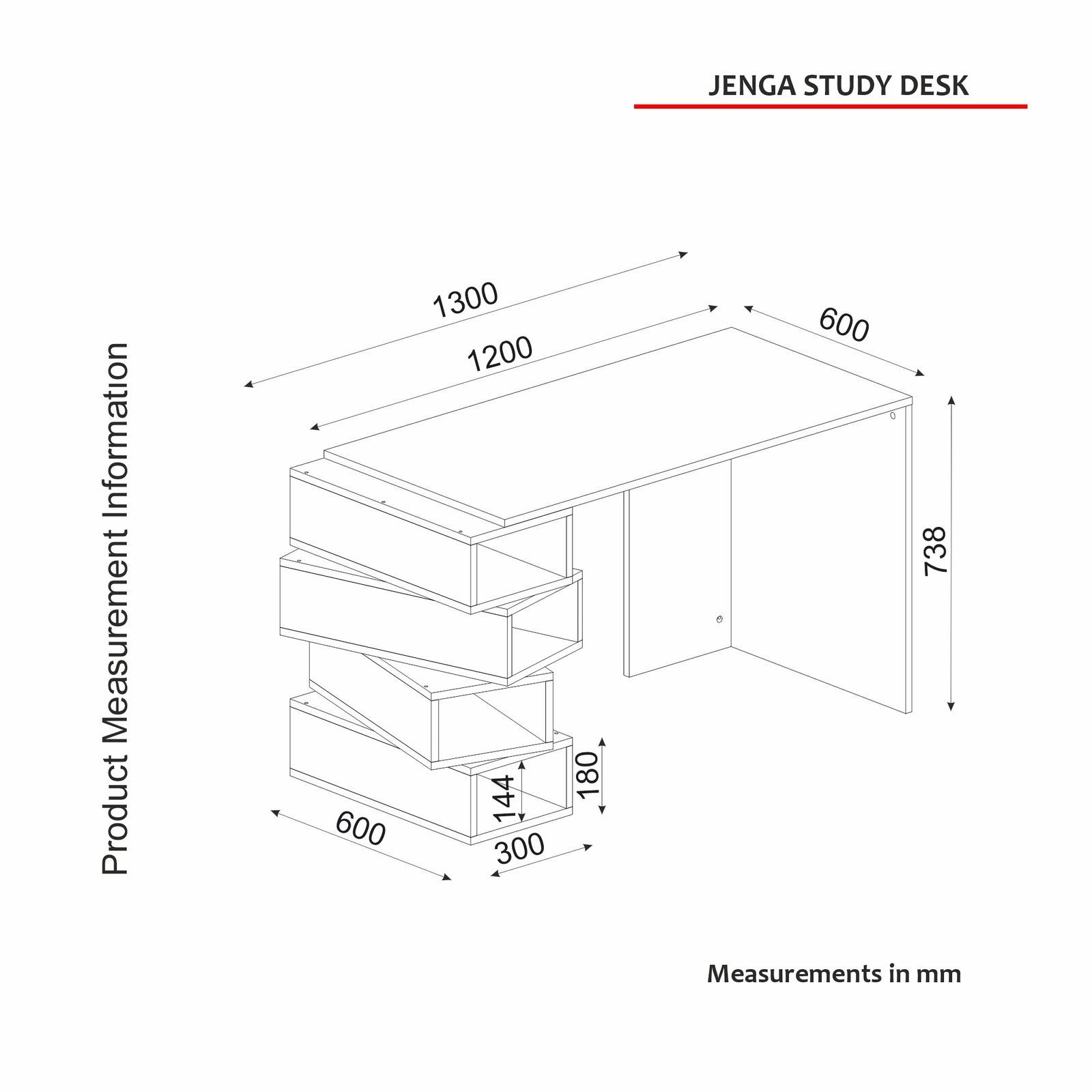 Produktbillede af NORDVÄRK Jenga skrivebord m. 4 rum rektangulær hvid og valnøddefarvet melamin 130x60 i premium kvalitet