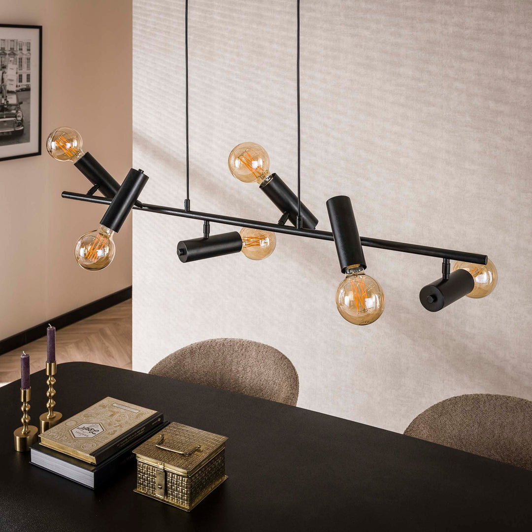 Produktbillede af Ekstras Loftlampe med seks skærme i sort metal Levering uden pære på tilbud i høj kvalitet
