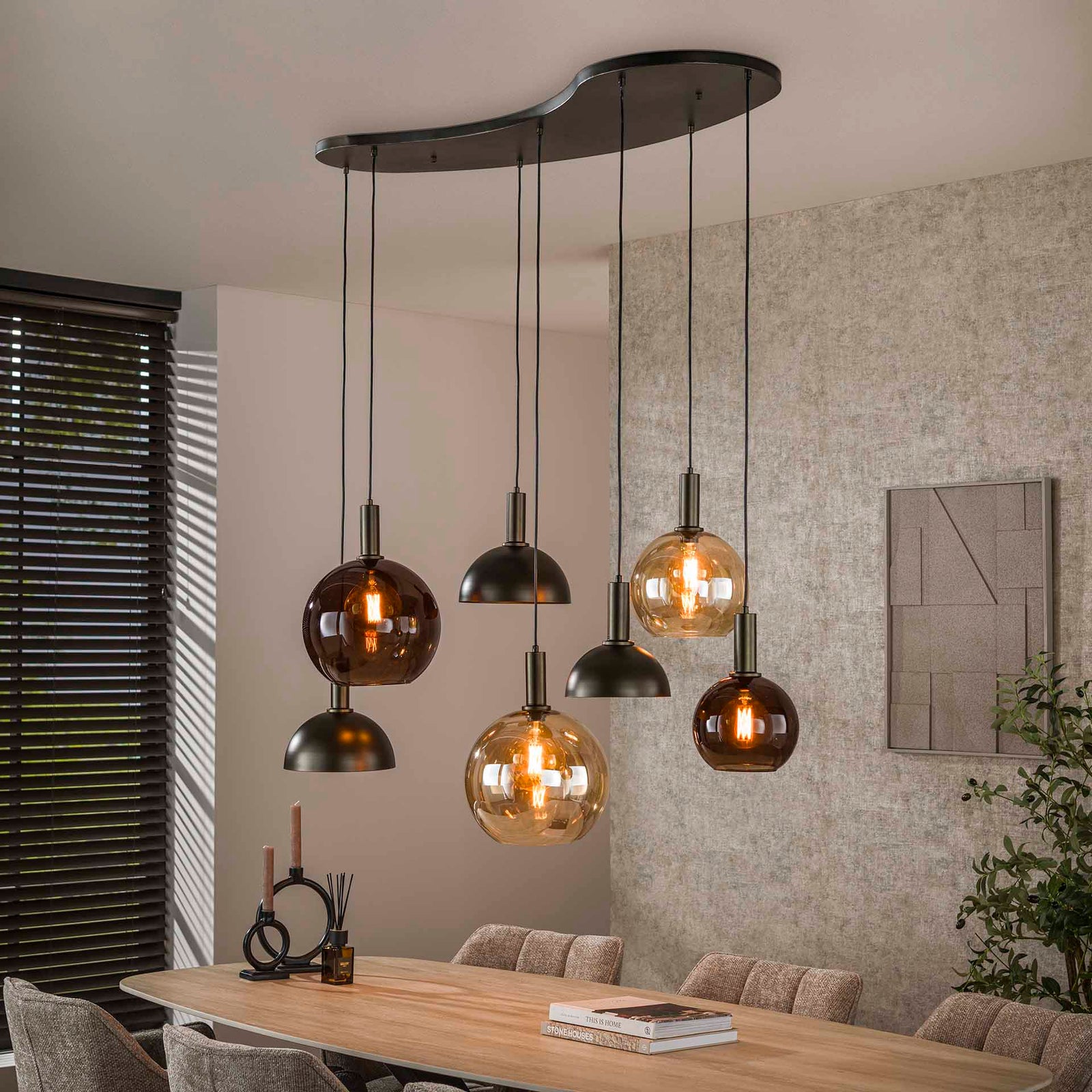 Produktbillede af Vivaldi Loftlampe med syv kupler fire i glas og tre i metal Levering med pære(r) på tilbud i høj kvalitet