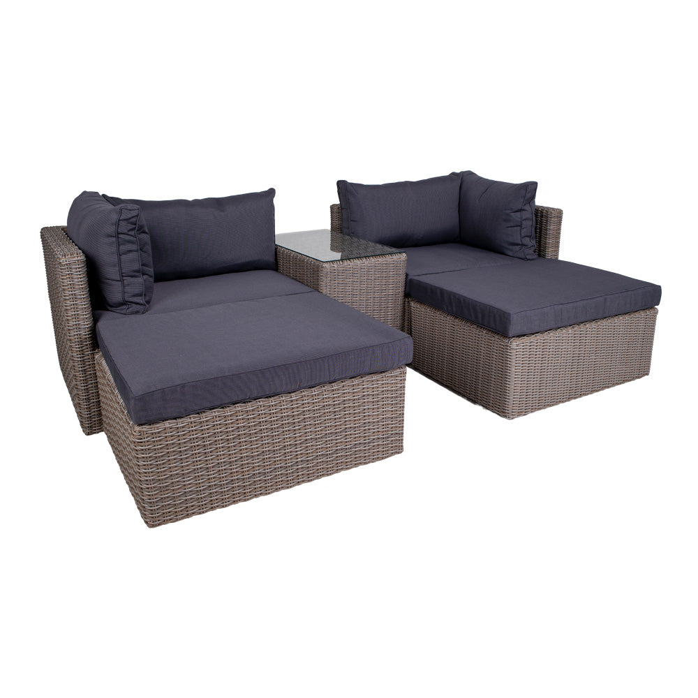 Produktbillede af HOUSE NORDIC Rossi sofasæt grå rattan og glas m. sorte hynder i premium kvalitet