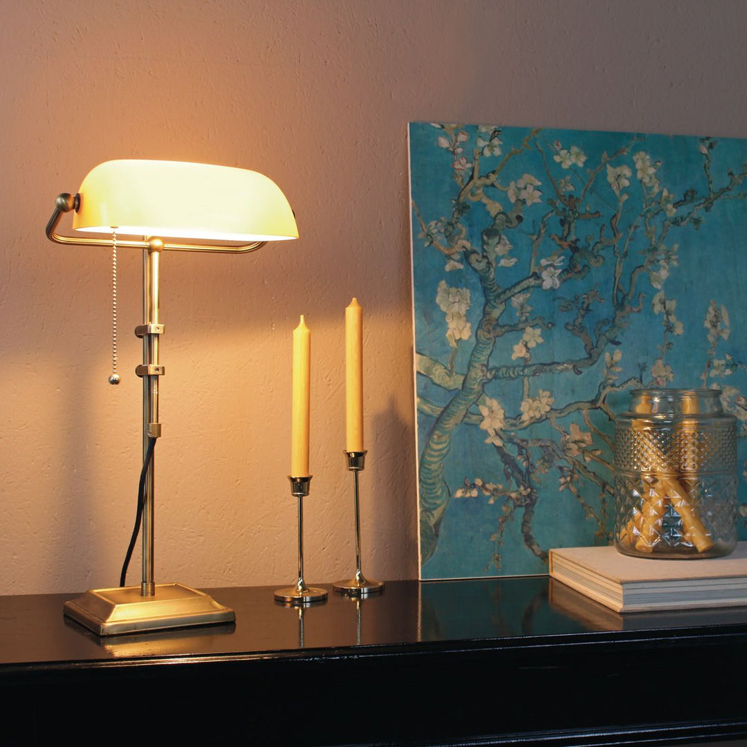 Produktbillede af Deed Bordlampe i bronze og gult glas på tilbud i høj kvalitet