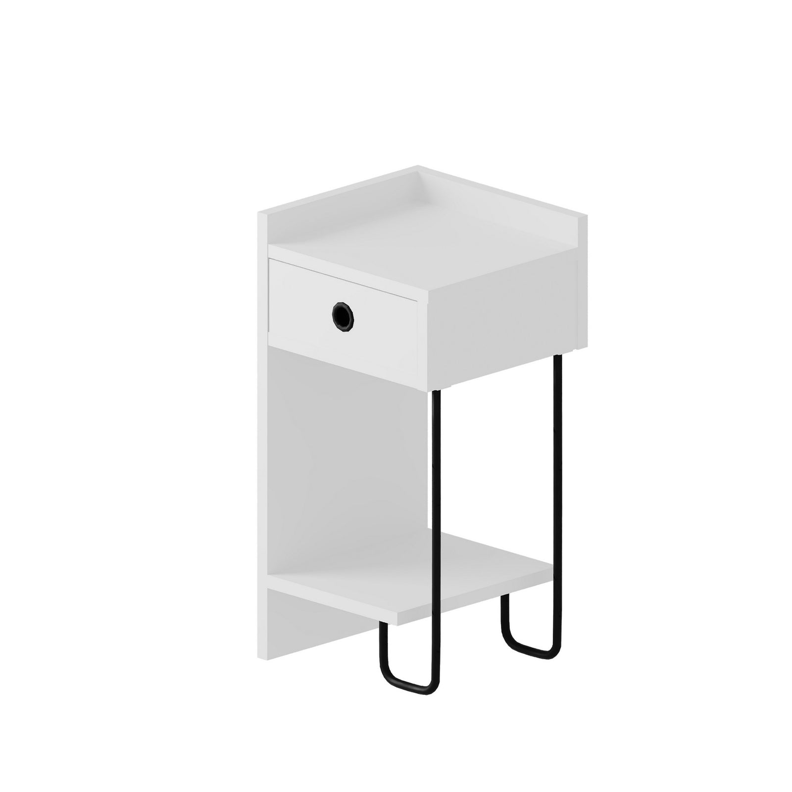 Produktbillede af FUNZI LIVING Sirius natbord venstre m. 1 hylde og 1 skuffe hvid melamin 32x30 i premium kvalitet