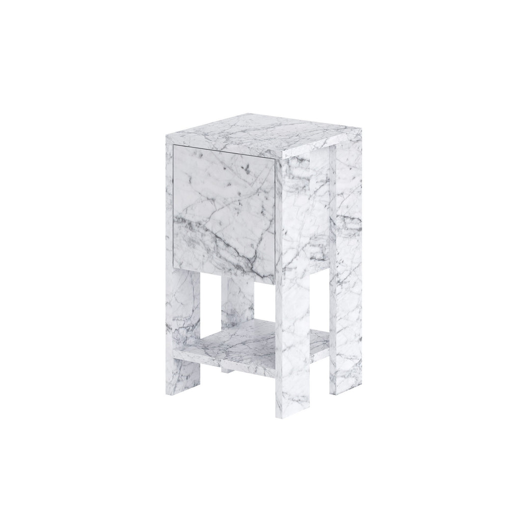 FUNZI LIVING Ema natbord m. 1 låge og 1 hylde Carrara marmor melamin 30x30