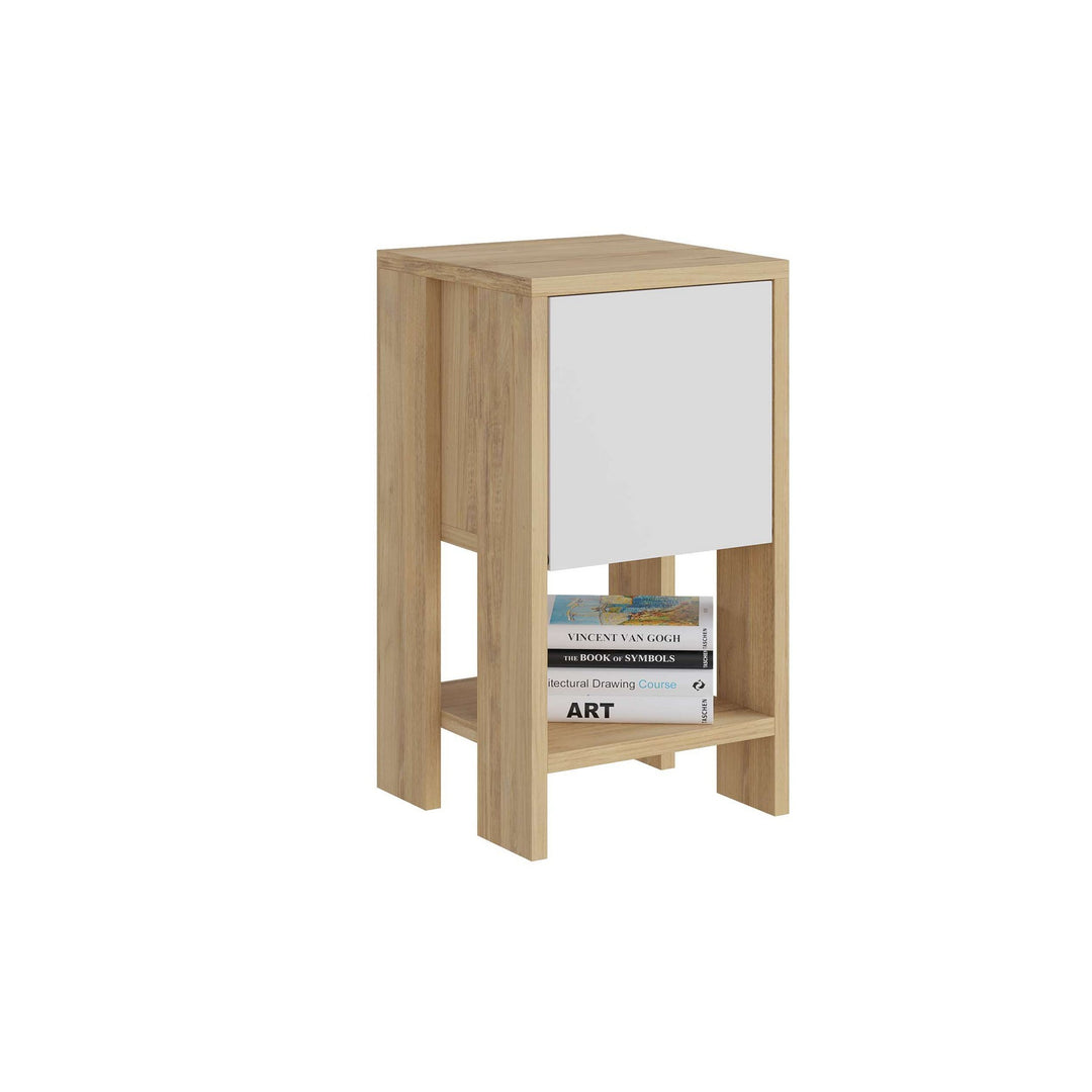 FUNZI LIVING Ema natbord m. 1 låge og 1 hylde safir eg og hvid melamin 30x30
