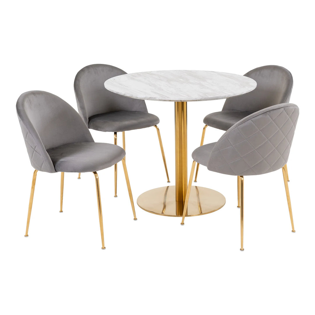 HOUSE NORDIC Bolzano og Geneve spisebordssæt 1 spisebord 4 spisebordsstole grå velour/hvid/MDF