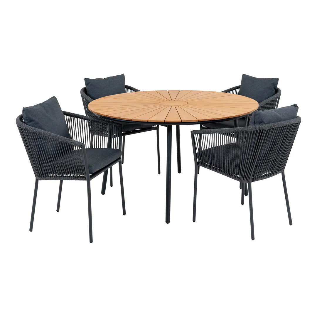 Produktbillede af HOUSE NORDIC Cleveland og Salerno havemøbelsæt 1 havebord og 4 havestole grå reb/natur teak i premium kvalitet