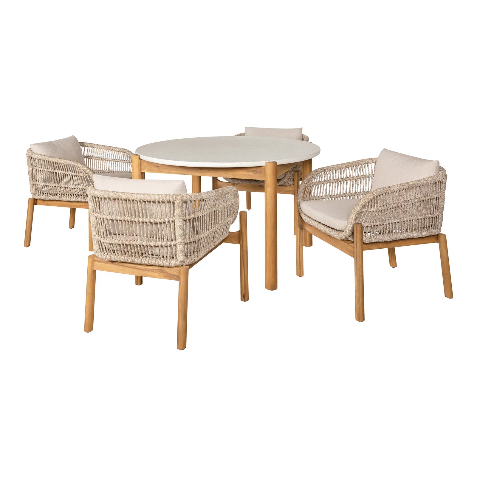 Produktbillede af HOUSE NORDIC Terracina havemøbelsæt 1 havebord 4 havestole og hynder beige reb og brun akacietræ i premium kvalitet
