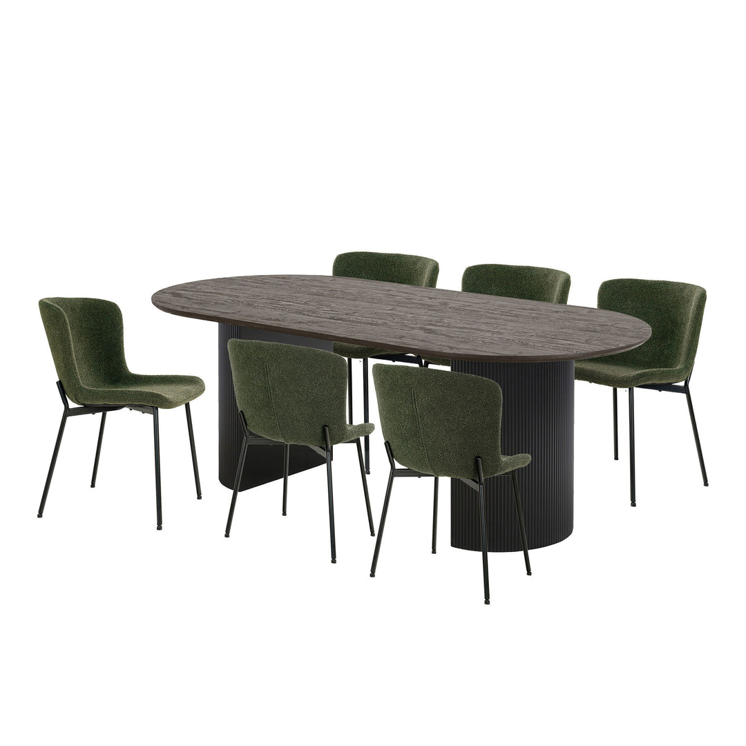 HOUSE NORDIC  Boavista og Maceda spisebordssæt 1 spisebord 6 stole grøn stof og brun decorpapir