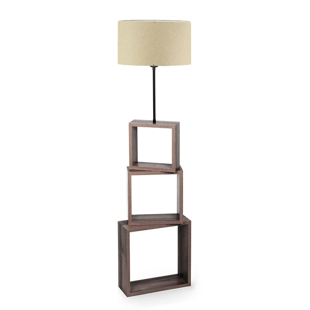 LUMI Civitavecchia gulvlampe m. 3 opbevaringsrum i træ creme stof og MDF