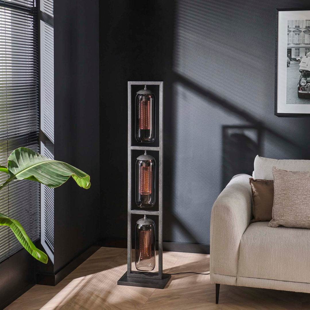 Produktbillede af Big-Smoke Gulvlampe i røgfarvet glas og kobber højde 158 cm. Levering med pære(r) på tilbud i høj kvalitet