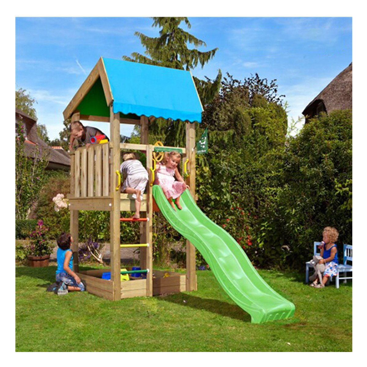 Produktbillede af Jungle Gym Home legetårn komplet inkl. rutsjebane på tilbud i høj kvalitet